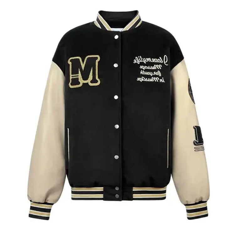 Bomber Jacket Men Women Hip Hop M&M Embroidery Motorcycle Loose Baseball Coat Casual High-Quality Street Racing Varsity Outwear