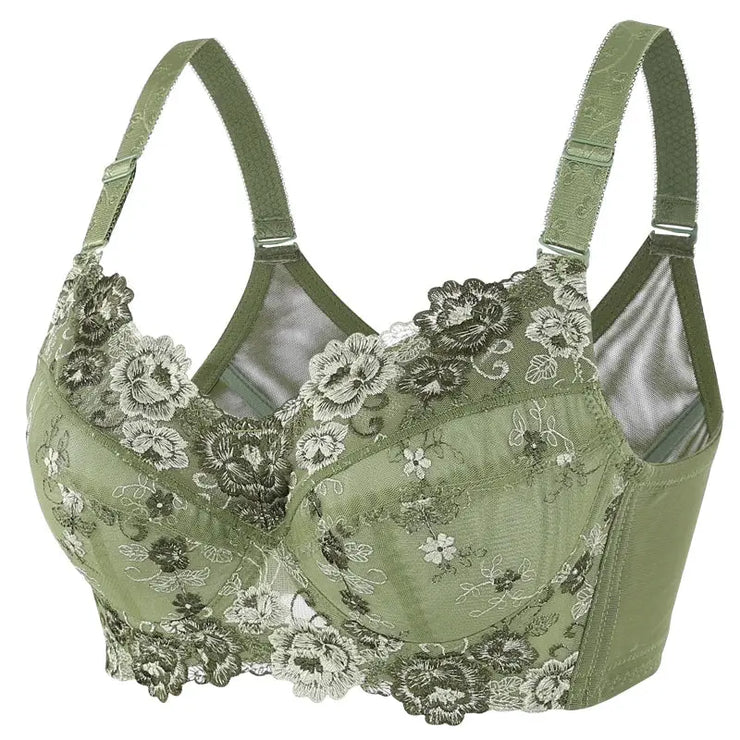 Women's Floral Embroidered Minimizer Full Coverage Bra Lightly Lined Underwire bra 34 36 38 40 42 44 46 48 Cup B C D