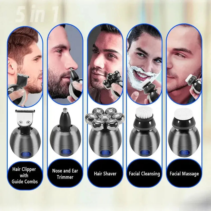 Men Grooming Kit Wet Dry Electric Shaver Beard Hair Trimmer Electric Razor Rechargeable Bald Head Shaving Machine LCD Display