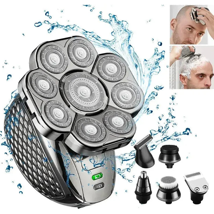 Men's Bald Head Electric Shaver 9 Blades Floating 6In1 Heads Beard Nose Ear Hair Trimmer Clipper Facial Brush Rechargeable Razor