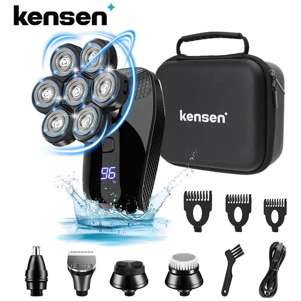 KENSEN 5 In 1 Electric Shaver 7D Floating Cutter Head Rechargeable Shaver Kit For Men IPX6 Waterproof Beard Trimmer head shavers