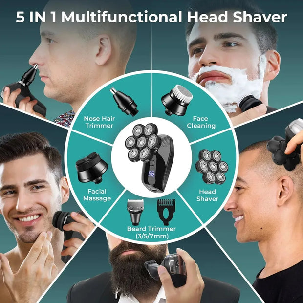KENSEN 5 In 1 Electric Shaver 7D Floating Cutter Head Rechargeable Shaver Kit For Men IPX6 Waterproof Beard Trimmer head shavers