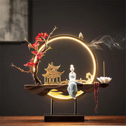 Led Light Backflow Incense Burner USB Light Circle Simulation Tree Ceramic Lotus Buddha Beads Home Office Decoration Furnishing