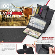 Men Genuine Leather Wallet Business Purse RFID Card Holder Transparent Windows Bank Note Coin Compartment Black