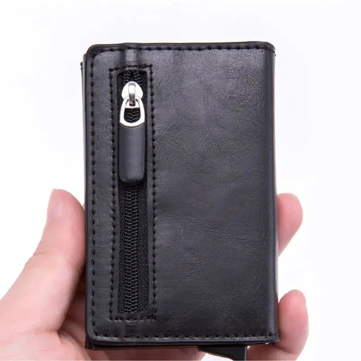DIENQI Anti Rfid id Card Holder Case Men Leather Metal Wallet Male Coin Purse Women Mini Carbon Credit Card Holder With Zipper
