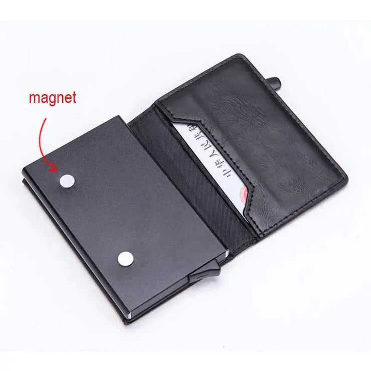 DIENQI Anti Rfid id Card Holder Case Men Leather Metal Wallet Male Coin Purse Women Mini Carbon Credit Card Holder With Zipper
