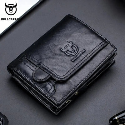 Bullcaptain Men Wallet Genuine Leather Men's Purse Vintage Design Male Zipper Coin Pocket Card Holder Luxury Money Bags JYB001