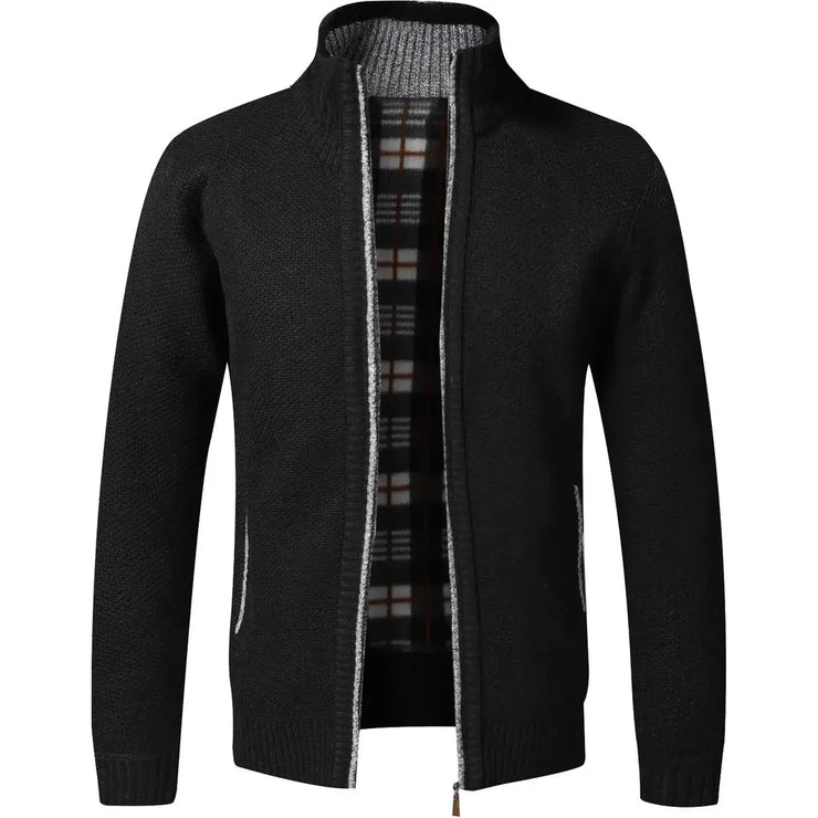 Top Quality Autumn Winter New Men's Jacket Slim Fit Stand Collar Zipper Jacket Men Solid Cotton Thick Warm  Sweater