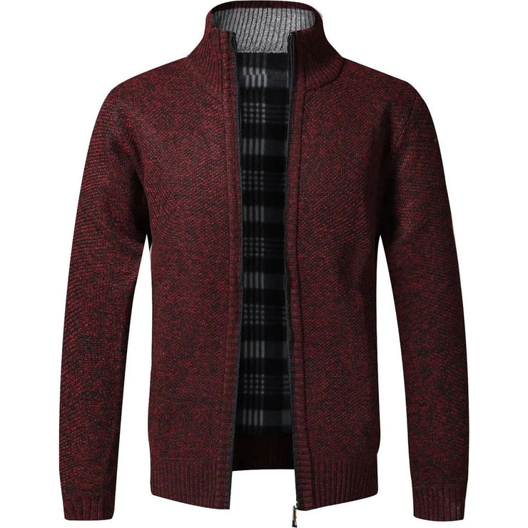 Top Quality Autumn Winter New Men's Jacket Slim Fit Stand Collar Zipper Jacket Men Solid Cotton Thick Warm  Sweater
