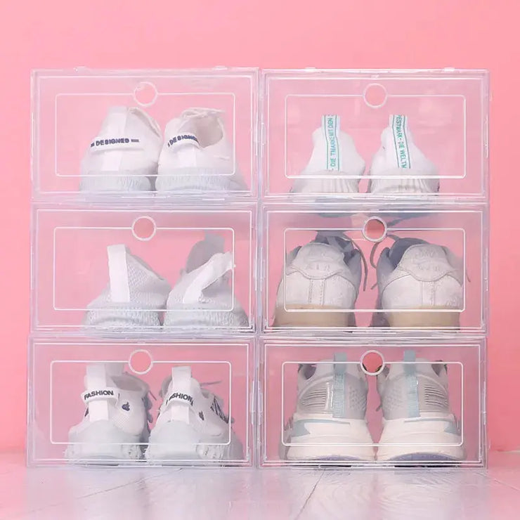6pcs/Set Fold, Plastic Shoes Case Thickened Transparent Drawer Case, Plastic Shoe Boxes Stackable Box Shoe Organizer Shoebox
