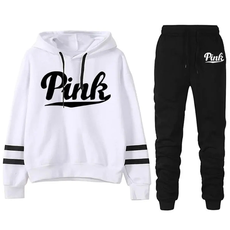 Hot Sale Women Autumn Clothing Set Letter Printing Hooded Sweatshirt Sweatpants Casual Jogging Suit Female Outwear and Trousers