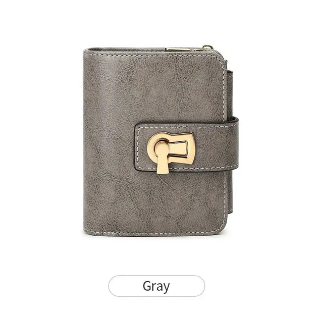 RFID shielded buckle short wallet, credit card large capacity solid color zipper small bag, daily portable wallet