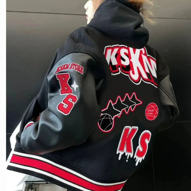 Men's spring and autumn baseball uniform Y2K retro trend leather jacket heavy industry embroidery white short coat