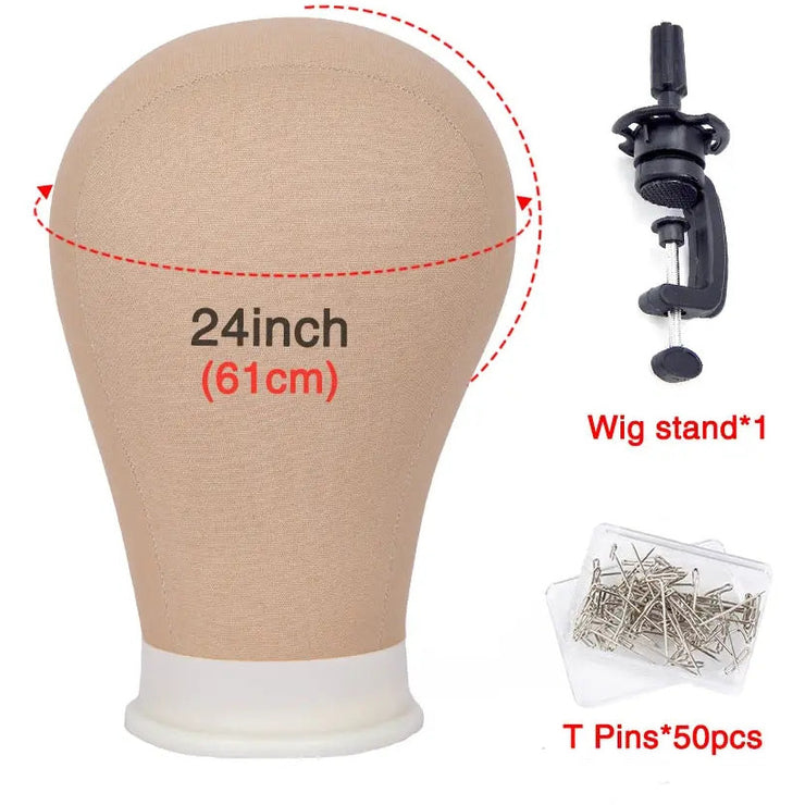 Canvas Wig Head Stand with Mannequin Head 23 inch Canvas Head for Wigs  Making Kit Supplies Cork Canvas Block Manikin Head for Wig Styling Wig  Holder Head (Wig Stand with Head, 52