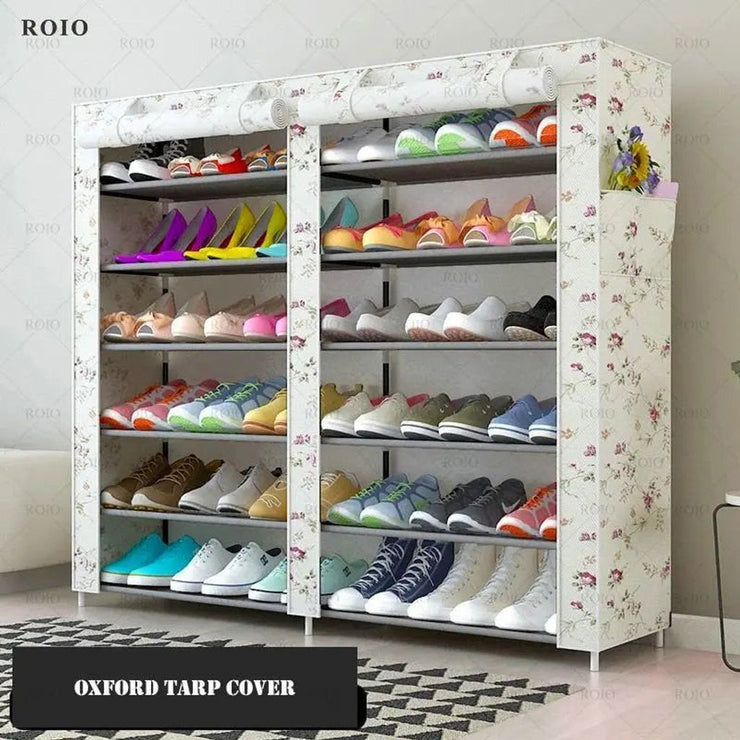 Double Row Shoe Cabinet Nonwoven Fabric Dustproof Saving Space Boots Shoes Organizer Stand Holder Large Capacity Shoe Rack