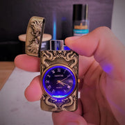 Embossed Watch Inflatable Windproof Lighter True Dial LED Blue Light Aperture