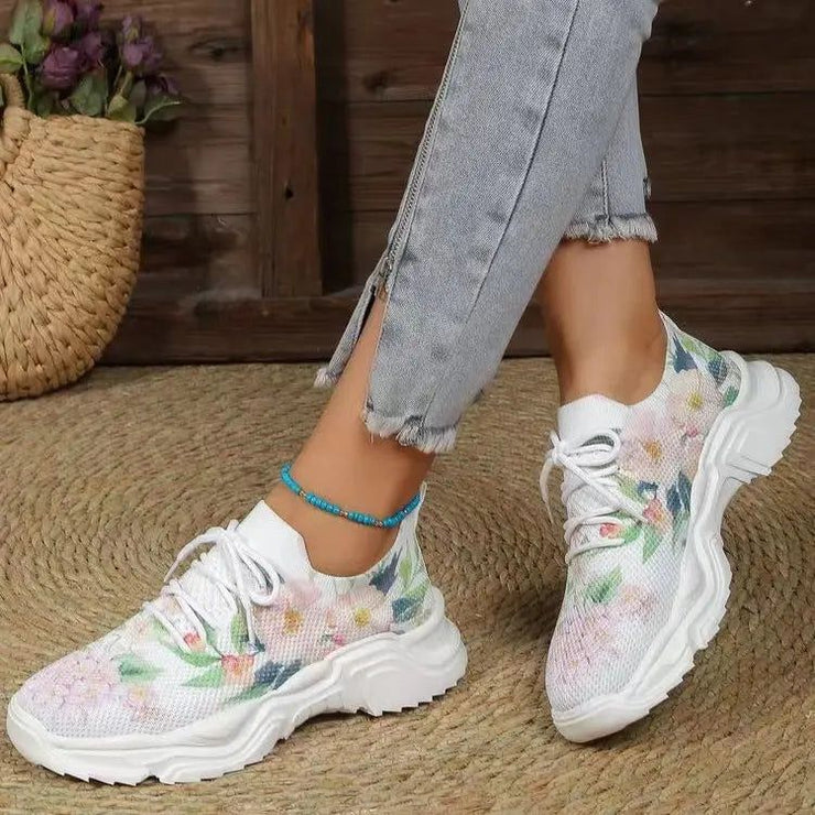 Flyknit Casual New Running 3D Printed Flowers Slip-on Light Running Shoes