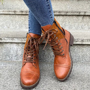 Lace-up Boots Winter Buckle Cowboy Boots Women Low Heel Shoes