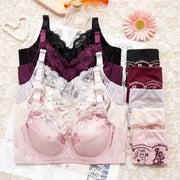 Plus Size Bra Set Women Push Up Sexy Embroidery Brassiere And Briefs Ultra Thin Cup 34 36 38 40 42 44 46 48 B C D E F G H Bh