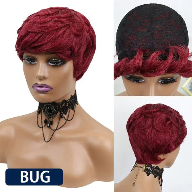 Short Pixie Cut Straight Hair Wig Peruvian Human Hair Wigs For Black Women 150% Glueless Machine Made Wig