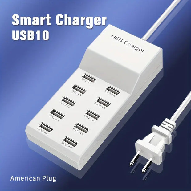 USB Multi-port Charger 5V2.4A 10-port Mobile Phone Fast Charging Socket Multi-function Universal Fast Adapter, USB Wall Charger 10-Port USB Charger Station For Multiple Devices Smart Phone Tablet Laptop Computer.