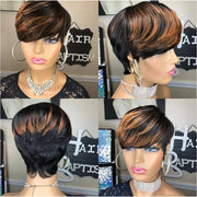 WIGERA Highlight Synthetic Wigs Short Straight  Pixie Cut Hair Bob Wig Honey Gold Mix Black  Hair For Woman