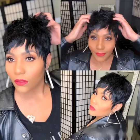 WIGERA Highlight Synthetic Wigs Short Straight  Pixie Cut Hair Bob Wig Honey Gold Mix Black  Hair For Woman