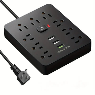 With Surge Protector Row Plug Fireproof Desktop Charging Station 9 Outlets 3 USB Ports With Flat Panel Plug Wall Mounted 5ft Extension Cord For Home And Office Black Alia's All & Any-Thing Wall Charger