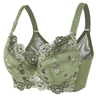 Women's Floral Embroidered Minimizer Full Coverage Bra Lightly Lined Underwire bra 34 36 38 40 42 44 46 48 Cup E F G