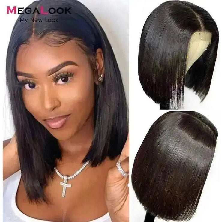 13x5x2 T Part Lace Front Wig Pre Plucked MEGALOOK Human Hair Wigs For Women 4x4 Closure Wigs Short Straight Bob Wigs 180 Density