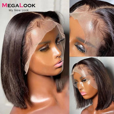 13x5x2 T Part Lace Front Wig Pre Plucked MEGALOOK Human Hair Wigs For Women 4x4 Closure Wigs Short Straight Bob Wigs 180 Density
