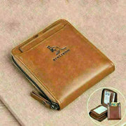 Fashion Men's Coin Purse Wallet RFID Blocking Man Leather Wallet Zipper Business Card Holder ID Money Bag Wallet Male
