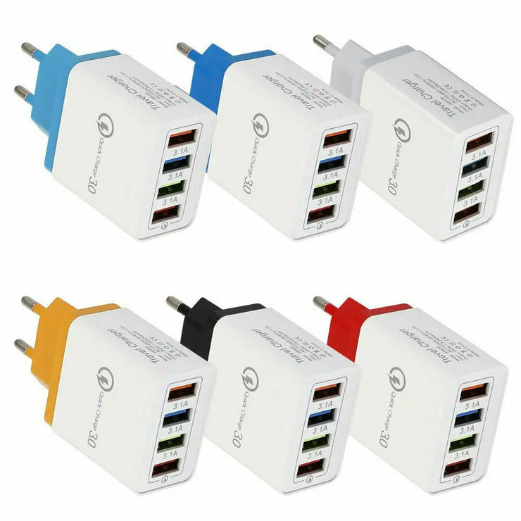 4 USB Charger 3A Mobile Phone Tablet Travel Compact Portable Charge Charging Head US Regulations European Travel Charger