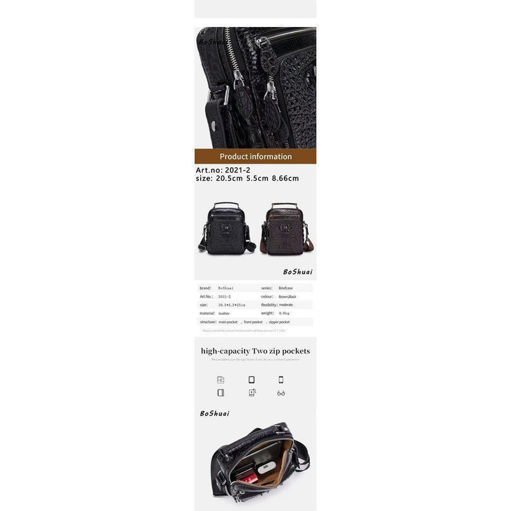 Crocodile Men Bag Leather Suitcase Bag Classic Multi-compartment Tote Luxury Messenger Bag Office Bag Shoulder Cross-body Bag
