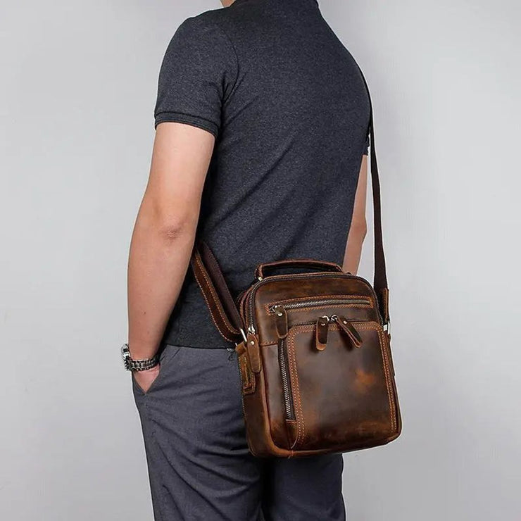 Full Grain Cowhide Leather Vintage Shoulder Messenger Bag Crossbody Bag for Men