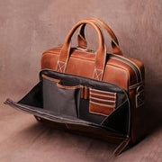 LEATHFOCUS Men's Genuine Leather Briefcases Man Vintage Messenger Bag 15.6 Inches Laptop Handbag Business Office A4 Document Bag
