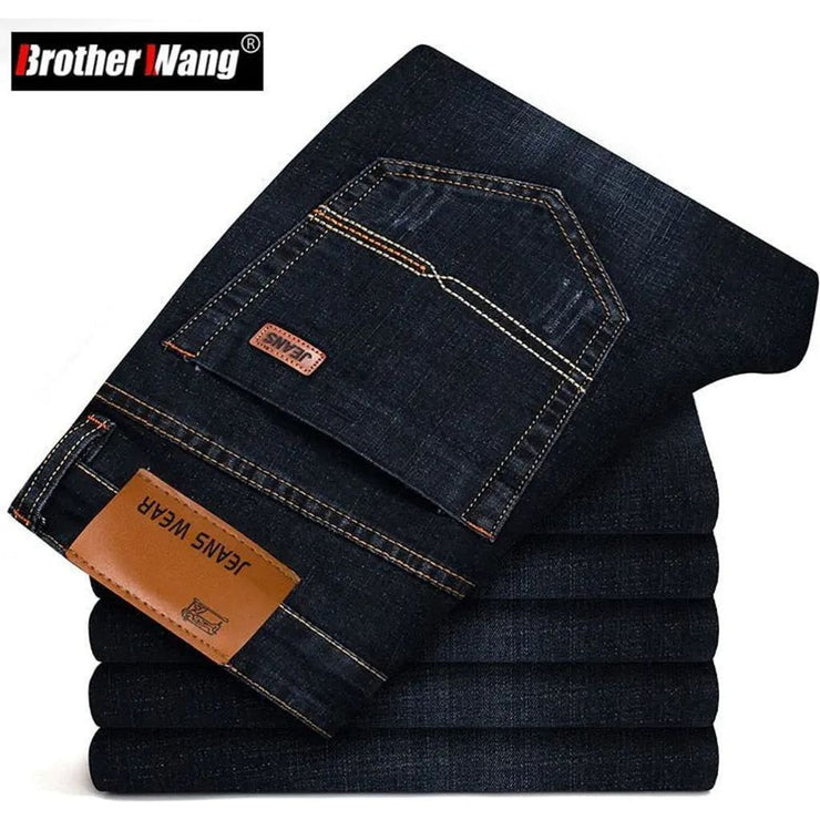 Mens Fashion Business Jeans Classic Style Casual Stretch Slim Jean Pants Male Brand Denim Trousers Black Blue
