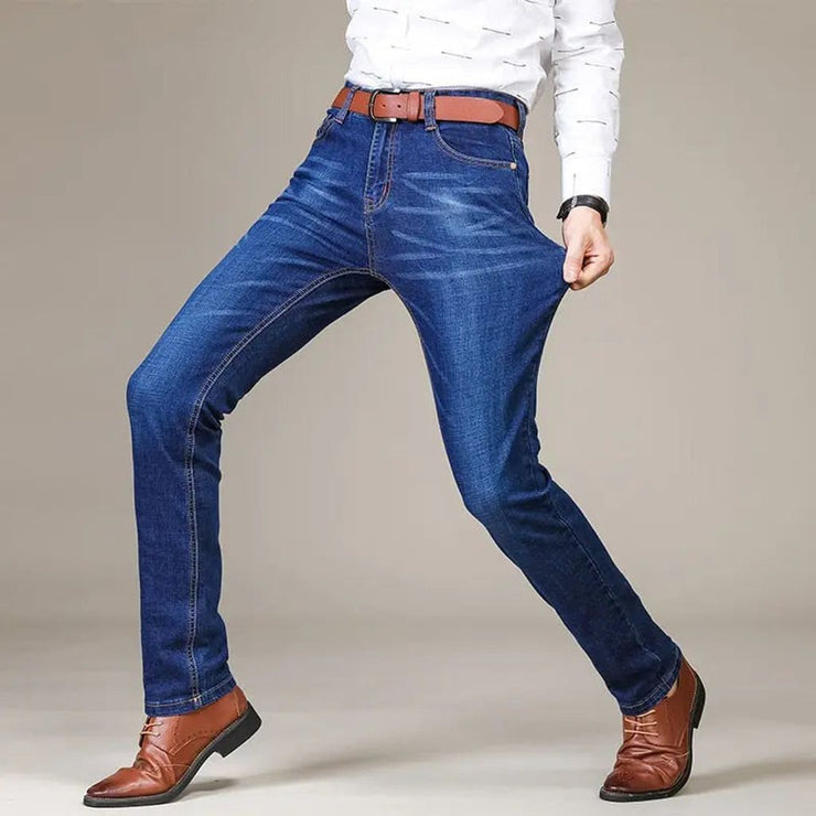 Mens Fashion Business Jeans Classic Style Casual Stretch Slim Jean Pants Male Brand Denim Trousers Black Blue
