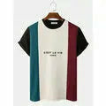 Patchwork Crew Neck T-Shirts Mens Letter Print Knitted Veins