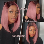 Pink Bob Wig Silky Straight Lace Front, Human Hair Wigs For Women Short Bob Transparent Lace Wig Bleached Knots Pre-Plucked Pink