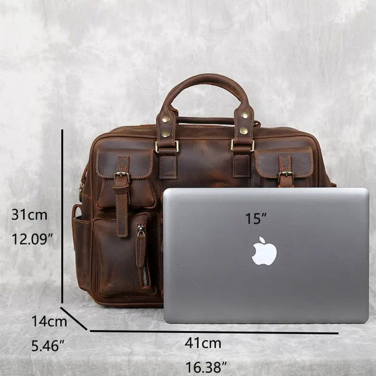 Retro Crazy Horse Leather Portable Briefcase For Men Head Layer Cowhide Leather Large Capacity Business Cross-body Computer Bag