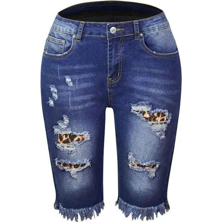 Ripped Jeans Summer Street Tassel High Elastic Skinny Pants Mid Waist Five Points Pants Women Slim Hole Ladies Casual Shorts