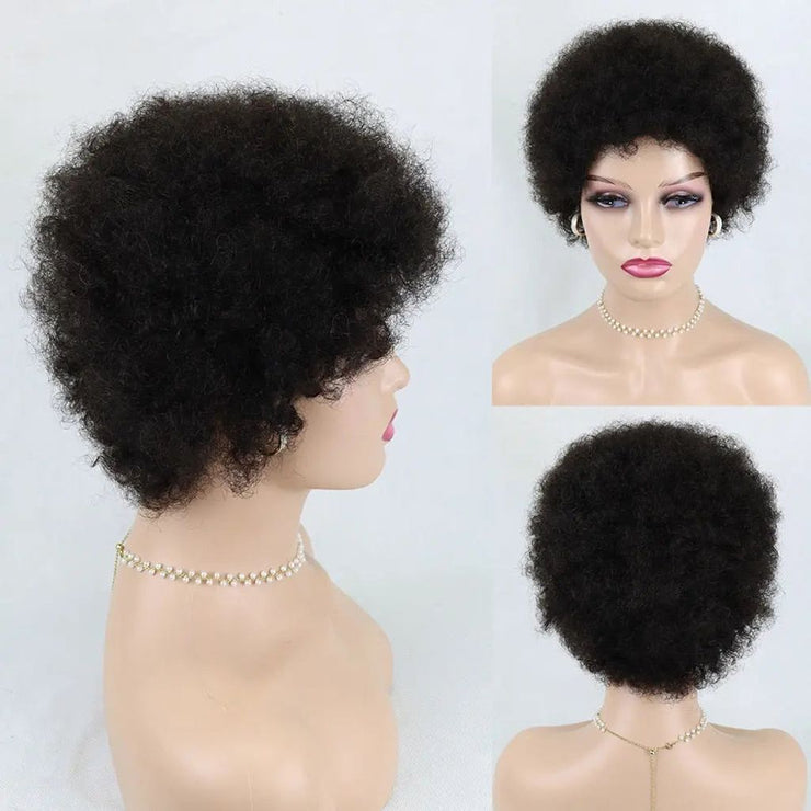 Short Curly Hair Wigs Pixie Cut Brazilian Human Hair For Black Women Natural Black Glueless Afro Kinky Curly Fluffy Hair Wigs