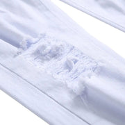 Straight Hole Destruction Trousers Distressed Jeans Men Denim Trousers Fashion Designer Brand White Pants Male Large Size