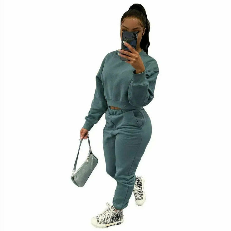 Thicken Tracksuit Women Two Piece Set Autumn Winter Clothes Solid Pullover Sweatshirt Top and Long Pants Suits Casual Woman Sets