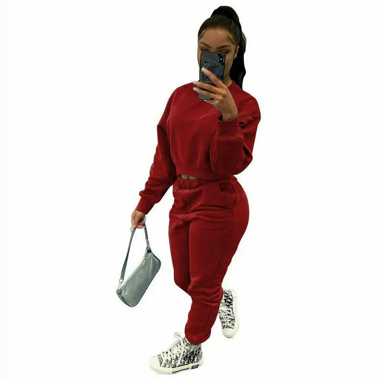 Thicken Tracksuit Women Two Piece Set Autumn Winter Clothes Solid Pullover Sweatshirt Top and Long Pants Suits Casual Woman Sets